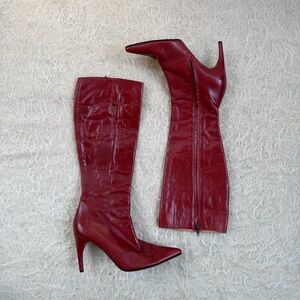Y2K Cherry Red Stiletto Knee-High Leather Boots – 6.5